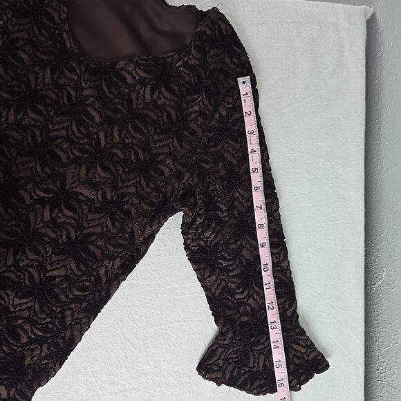 Brittany Black Floral Embroidered Brown‎ Top Flutter Sleeve Large Fairy Grunge - Picture 5 of 8